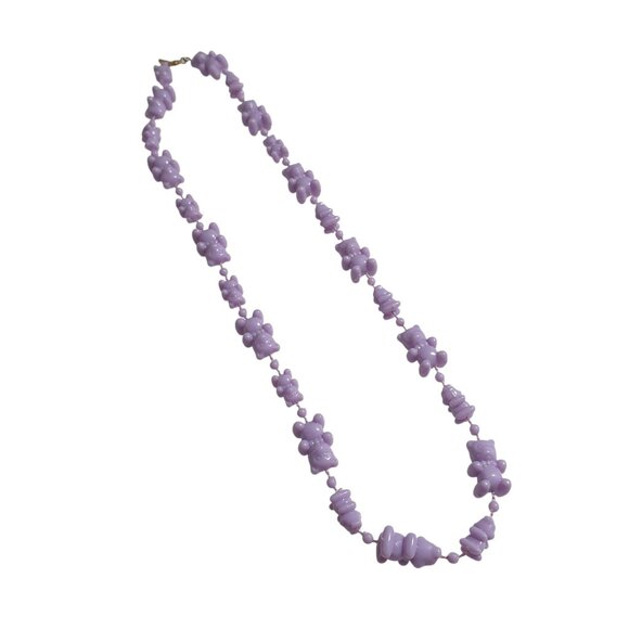 Purple Teddy Bear Bead Necklace Fun 18 Inch Length Lobster Clasp Novelty Gift - Picture 1 of 5